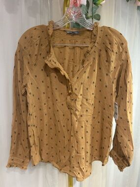 WT Wisdom Mustard Polka Dot Blouse Boho Ruffle Top XS NWT